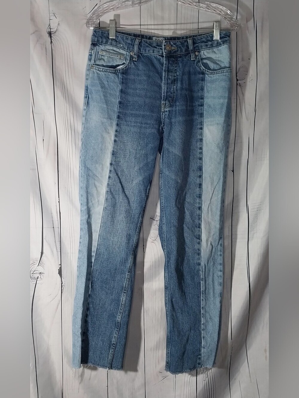 BDG Urban Outfitter Jessye Teo-Tone Spliced Straight Leg Raw Hem 90's Y2K Jeans
